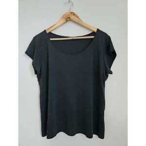 Eileen Fisher 100% Silk Scoop Neck Black Cap Sleeve Top | Size XL